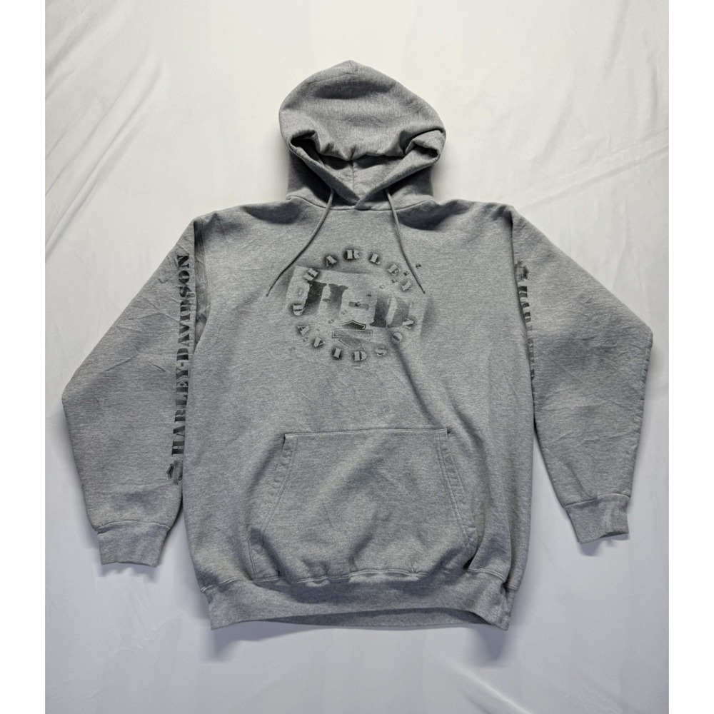 Harley Davidson Hoodie sweatshirt L Gray Graphic Sioux Falls SD biker Eagle
